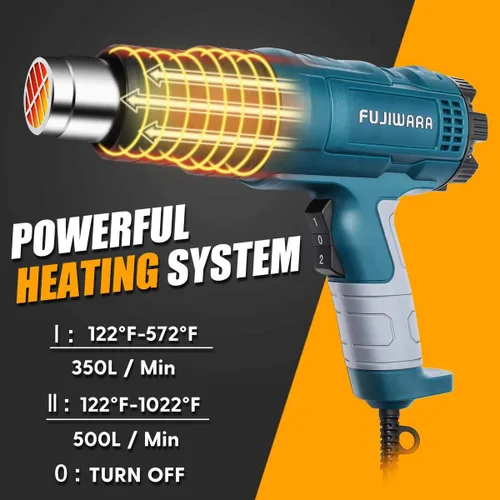 Miniatura 3 de Kit de pistola de calor de 2000 W con temperatura variable 5 boquillas, pistola de aire caliente ajustable de 122 °F a 1112 °F de calentamiento