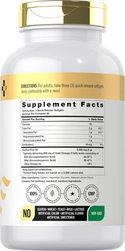 Miniatura 2 de Doctor's Way Aceite de pescado 3000 mg 150 cápsulas blandas Omega-3 con EPA y DHA Suplemento sin OMG, sin gluten