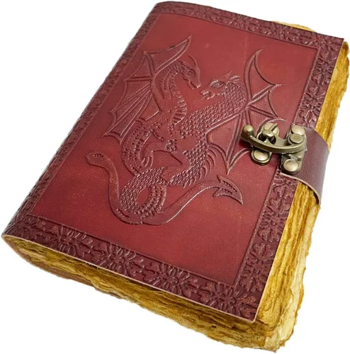 Miniatura 7 de AzureGreen Libro de páginas en blanco de doble dragón, hecho a mano, de cuero, sin forro, diario de 5 x 7 pulgadas