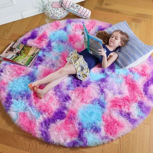 Miniatura 29 de Amdrebio Alfombra Redonda Azul Marino Oscuro de 4 Pies para Habitación de Niños Dormitorio, Alfombras de Área Circulares de Felpa Shag Esponjosa