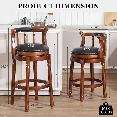 Miniatura 3 de CozyRain Taburetes de bar modernos taburetes giratorios, encimera de cocina tapizado de piel auténtica con reposapiés para el hogar, cocina, comedor
