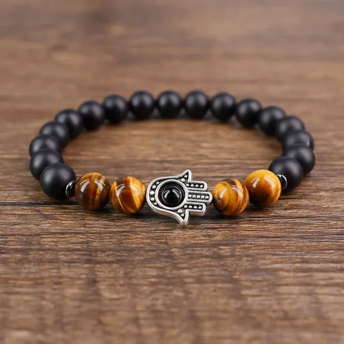 Miniatura 3 de Pulsera Hamsa con cuentas de piedra de tigre de ónix