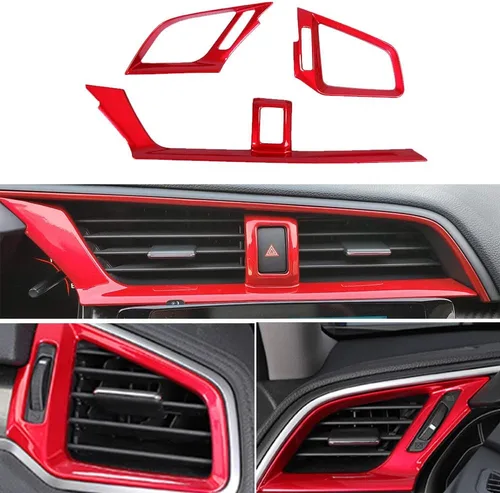BOYUER 3 unids ABS Control Central Salida de Aire Salida Decoración Cubierta Trim Adhesivo Para Honda Civic 2016 2017 2018 2019 2020 (Rojo)