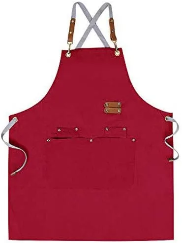 Delantal de chef, delantal cruzado para hombres y mujeres con correas ajustables y bolsillos grandes, de lona, M - 2EG.