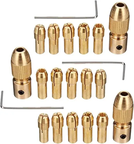 Miniatura 3 de Mesee Portabrocas de latón de 0.5 a 0.118 in, juego de portabrocas micro eléctricas con llave Allen para herramientas rotativas para eje de 0.02