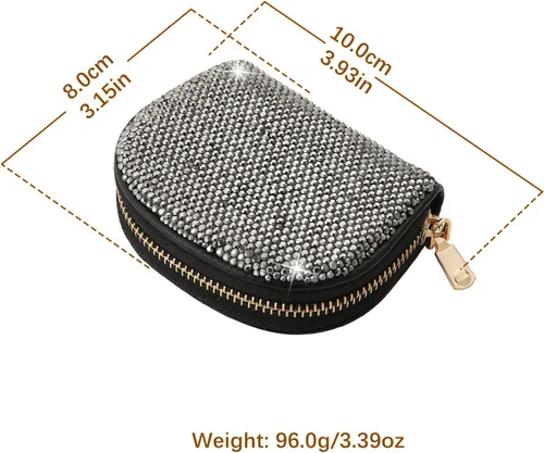 Miniatura 2 de AsAlways RFID Rhinestone titular de la tarjeta de crédito semicírculo multicapa cremallera caso Bling Crystal Slim pequeña cartera para mujeres