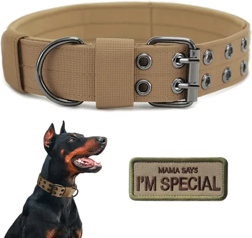 Miniatura 11 de Collar táctico para perro, collar militar ajustable para perro, collar de entrenamiento de nailon suave con parche, collares de hebilla de metal