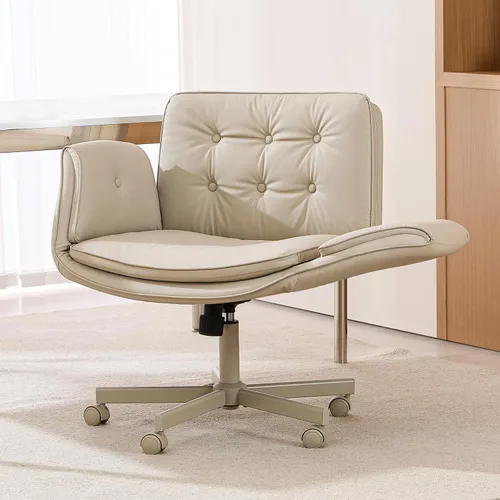 amseatec Silla de oficina entrecruzada, silla de tocador de piel sintética con reposabrazos ajustables de 5 niveles y giratorio, silla ergonómica