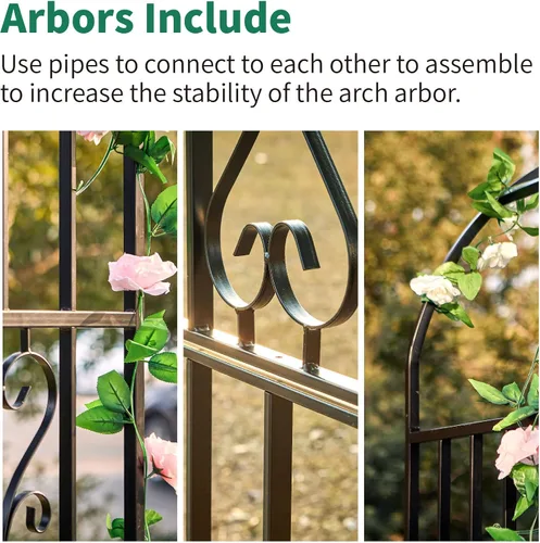 Miniatura 8 de Cenador de pérgola de metal, 100 pulgadas de alto x 45 pulgadas de ancho, arco de jardín para ceremonia de boda, fiesta, plantas de hierro curvado