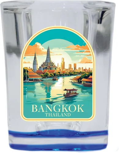 Bangkok Thailand A Souvenir - Vaso de chupito cuadrado de 2.5 onzas, base azul, paquete de 2 unidades