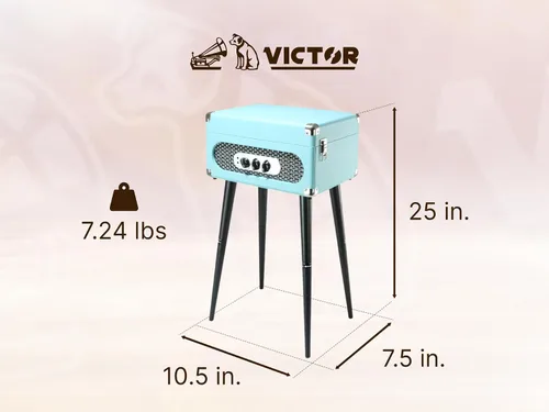 Miniatura 3 de Victor VWRP-3200 Andover - Tocadiscos 5 en 1 con reproductor de discos de 3 velocidades, radio FM, Bluetooth, altavoces integrados y patas de altura
