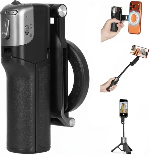 Mini trípode magnético para selfie stick para iPhone y Android, tamaño de bolsillo de 19 pulgadas, agarre de cámara de teléfono 4 en 1 con control