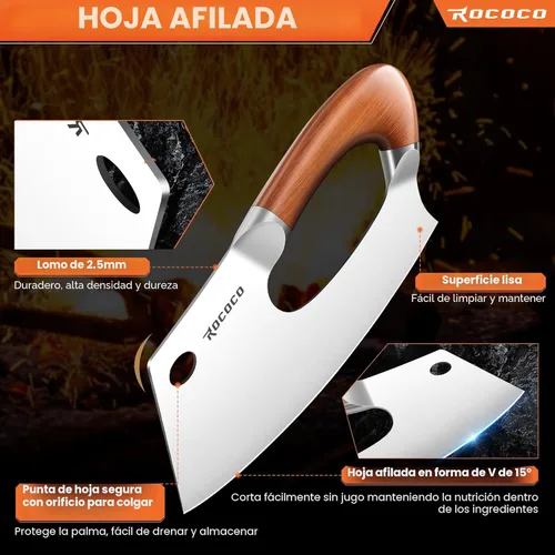 Miniatura 5 de ROCOCO Cuchillo de carnicería para carne Cuchillo único que ahorra esfuerzo Cuchillo de cocina profesional Cuchillos de chef de acero inoxidable