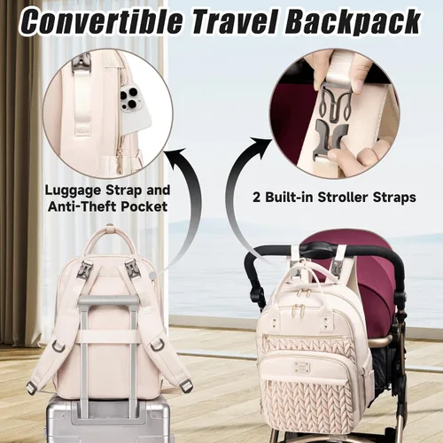 Miniatura 4 de Tealari Mochila para pañales, elegante bolsa de pañales para bebé, mochila impermeable para pañales de viaje, bolsas de bebé con cambiador, correas