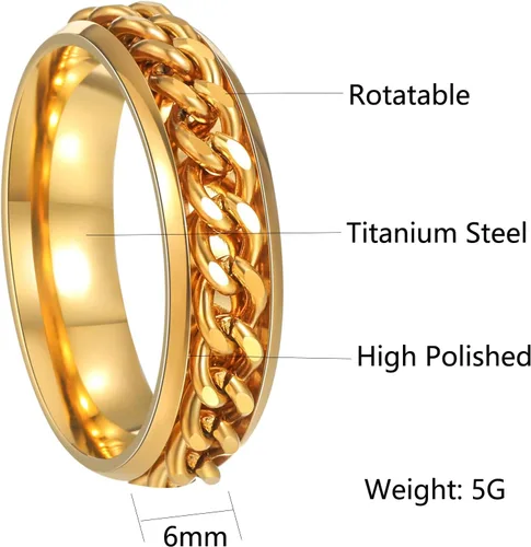 Miniatura 127 de Anillos giratorios para la ansiedad para hombre, anillos clásicos de cadena para mujeres y adultos, anillo de acero de titanio