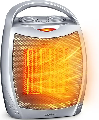 GiveBest - Calentador ambiental eléctrico portátil con termostato, 1500W/750W ventilador cerámico seguro, silencioso, calienta hasta 200 pies Plata