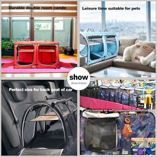 Miniatura 9 de Mispace - Jaula/Casa portátil para gatos con doble compartimento de exhibición, fácil de plegar y transportar, cómoda jaula de viaje para cachorros