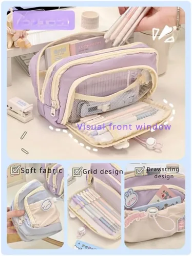 Miniatura 2 de Estuche de lápices lindo y estético Kawaii con pines Kawaii, portalápices grande, suministros preppy (negro)
