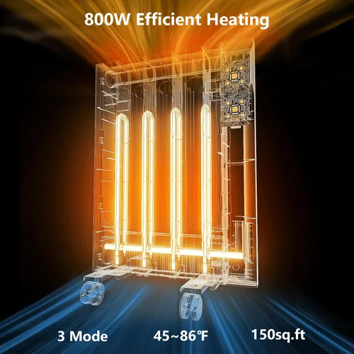 Miniatura 6 de BREEZEHEAT Calentador de panel de convección de 800 W, calentador eléctrico de bajo consumo para uso en interiores con control remoto, montaje