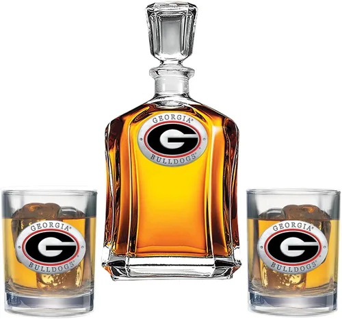 Georgia Heritage Decantador con 2 vasos combinados | Vertedor de 24 onzas con 2 vasos dobles antiguos | Vidrio de peltre elaborado por expertos