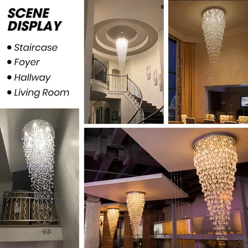 Miniatura 3 de Candelabro de escalera de cristal contemporáneo, lámpara colgante de suspensión para escalera, techo alto, vestíbulo, entrada, 32 pulgadas de ancho