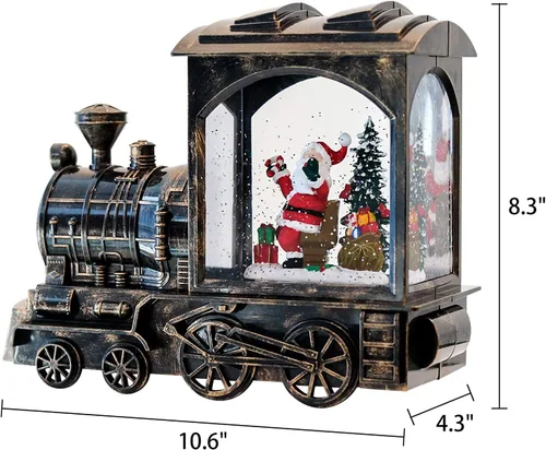 Miniatura 5 de Linterna musical de globo de nieve de Navidad, funciona con pilas con temporizador de 6 horas, tren giratorio de globo de nieve iluminado con Papá