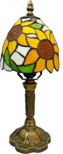 Miniatura 6 de BMXKPO Lámpara de mesa estilo Tiffany, lámpara de vidrio emplomado de girasol, pequeña lámpara de noche antigua de 6 pulgadas, para dormitorio, sala