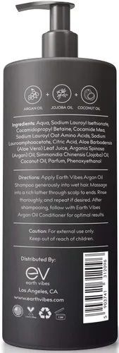 Miniatura 2 de Earth Vibes Champú orgánico de aceite de argán marroquí – (16 onzas/16.0 fl oz), sin sulfatos ni parabenos, hecho con aceite de jojoba, aceite