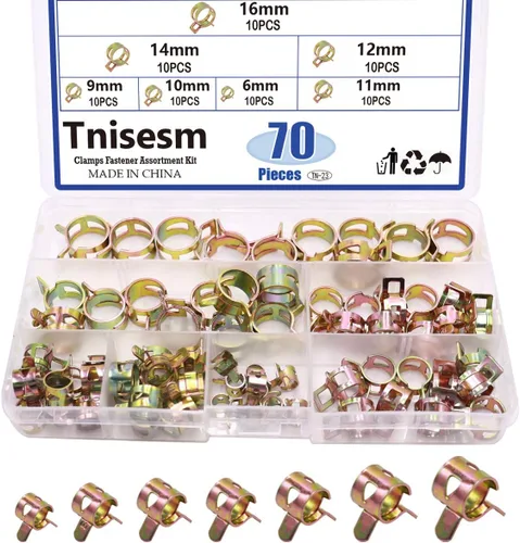 Tnisesm TN-23 - 70 abrazaderas de tubo de acción tipo banda de resorte, tubo de manguera de aire, tubo de agua, tubo de combustible, kit surtido de