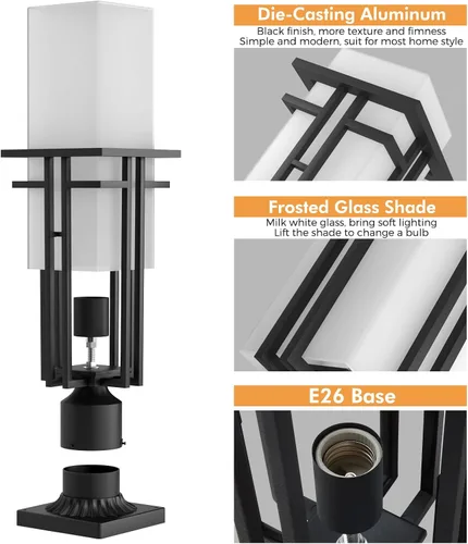 Miniatura 5 de Lámpara de poste al aire libre – Postes de lámpara de aluminio iluminación al aire libre, linterna de poste de luz al aire libre con base de montaje