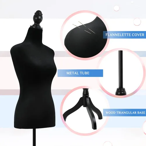 Miniatura 2 de Cuerpo de maniquí femenino con soporte de trípode de madera, 50-63 pulgadas, forma de vestido portátil y ajustable para coser, exhibición de ropa