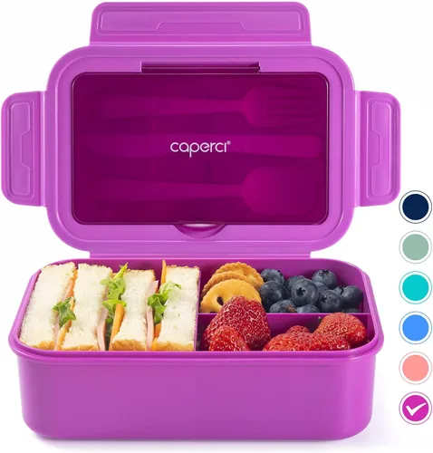 Miniatura 10 de Caperci Caja Bento Clásica para Almuerzo Adulto para Niños Mayores - Envase de Almuerzo de 47 oz con 3 Compartimentos Impermeable para Adultos