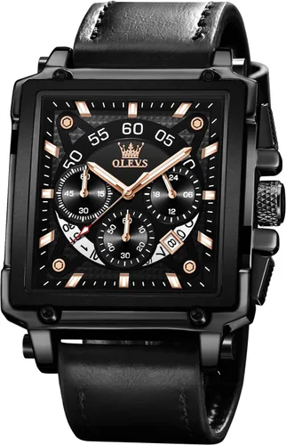 Miniatura 15 de OLEVS Relojes cuadrados para hombre, cronógrafo de cuero marrón, reloj de negocios de moda, luminoso, impermeable, relojes de pulsera casuales