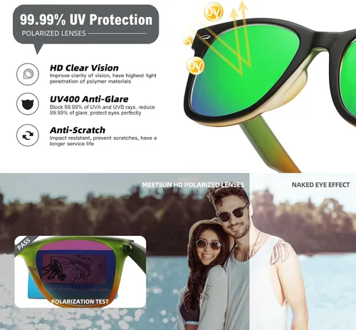 Miniatura 12 de MEETSUN Polarized Sunglasses for Women Men Classic Retro Square Frame Driving Sun Glasses UV Protection
