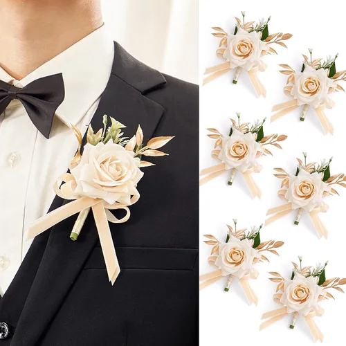 Miniatura 18 de Serwalin Conjunto de Corsage y Boutonniere Rosa, Corsage y Boutonniere de Graduación, Conjunto de Flores de Boda, Accesorios de Homecoming