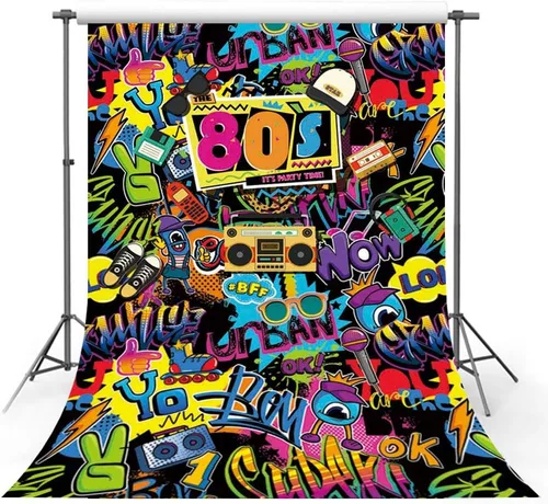 Hip Hop Regreso a los 80 Fiesta de Cumpleaños Decoración Adulto Fiesta de Cumpleaños Decoración Estudio Fotográfico Banner Graffiti Disco 4.9x6.9 ft
