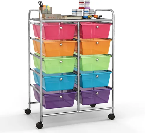Giantex - Carro rodante con 10 cajones, organizadores para aulas, carro de almacenamiento con ruedas, para suministros de oficina, hogar, escuela,
