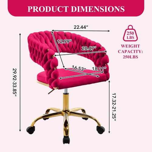 Miniatura 2 de NIOIIKIT Silla de Oficina Tejida para el Hogar, Silla de Escritorio Tapizada en Terciopelo con Espalda Abierta, Silla de Tarea Ajustable en Altura
