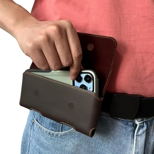 Miniatura 7 de Gcepls Funda de cuero para teléfono para iPhone SE, iPhone 8, 7, 6s, estuche para cinturón de teléfono de cuero de vaca premium con clip para Marrón