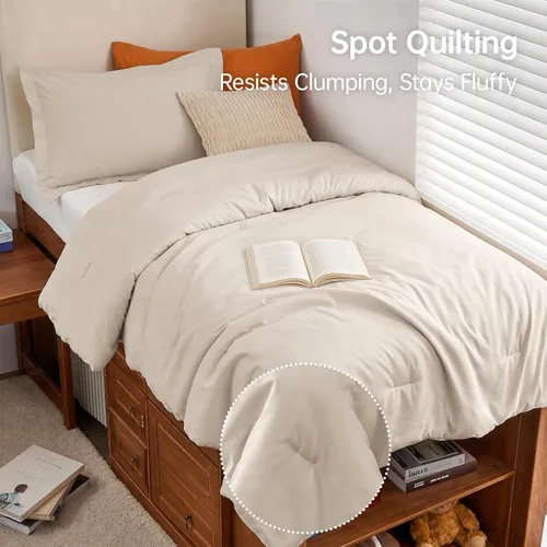 Miniatura 5 de MUXHOMO Juego de edredón beige tamaño individual/individual XL, ropa de cama alternativa ultrasuave para todas las estaciones. El juego de cama