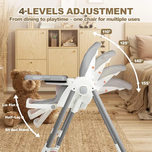 Miniatura 7 de Sillas altas para bebés y niños pequeños, se convierten en columpios de bebé, silla alta plegable, ajustable, convertible con asiento reclinable