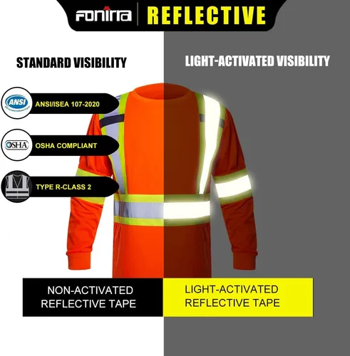 Miniatura 6 de FONIRRA Paquete de 3 camisetas de seguridad de manga larga reflectantes de alta visibilidad, camisas de trabajo de construcción ANSI Clase 3