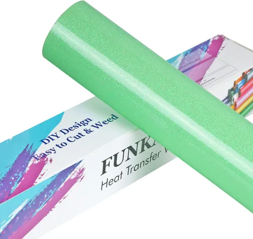 Miniatura 19 de FUNKAKA Rollos de vinilo de transferencia de calor HTV negro con purpurina, vinilo de poliuretano para planchar de 12 pulgadas x 25 pies
