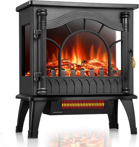Miniatura 10 de ZAFRO Estufa de chimenea eléctrica, calentador eléctrico de calefacción rápida de 5100 BTU con brillo de llama ajustable, termostato de 1000 W/1500