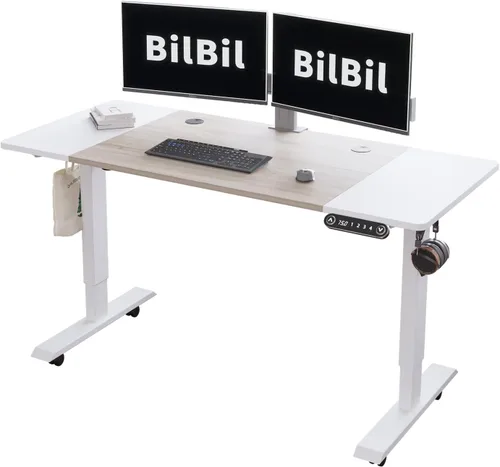 Miniatura 11 de BilBil - Escritorio eléctrico de pie de 48 x 24 pulgadas, de altura ajustable, para oficina en casa con 4 ajustes preestablecidos de memoria Roble
