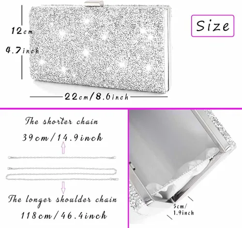 Miniatura 6 de ELABEST Glitter Evening Clutch Bag Rhinestone Two Side Handbag Crossbody Shoulder Purse Wedding Party for Women and Girls