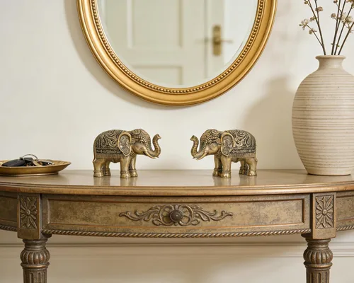 Miniatura 4 de Pequeña estatua de elefante para decoración del hogar, símbolo de suerte y prosperidad, resina de 4 pulgadas, acento dorado antiguo, elefante