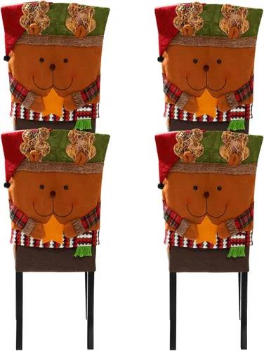 Miniatura 6 de 4 PCS Fundas para Respaldo de Silla Navideñas Protectores de Silla de Comedor Extraíbles Fundas Decoración Navideña para Hogar Comedor Cocina Muñeco