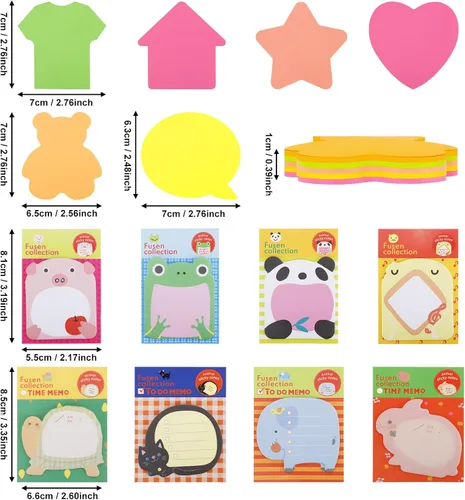 Miniatura 3 de Notas adhesivas, notas adhesivas autoadhesivas con forma extraíble – 14 blocs – 100 hojas, 6 notas en forma de bloc – 20 hojas, 8 blocs de notas