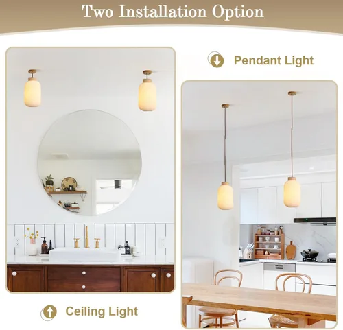Miniatura 3 de Luces Colgantes Modernas de Mediados de Siglo para Isla de Cocina, Lámpara Colgante Grande de Vidrio Lechoso Acanalado, Accesorio de Iluminación